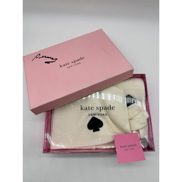 KATE SPADE spade women's beanie winter hat + glove set -WHITE -2 PC - Picture 7 of 9
